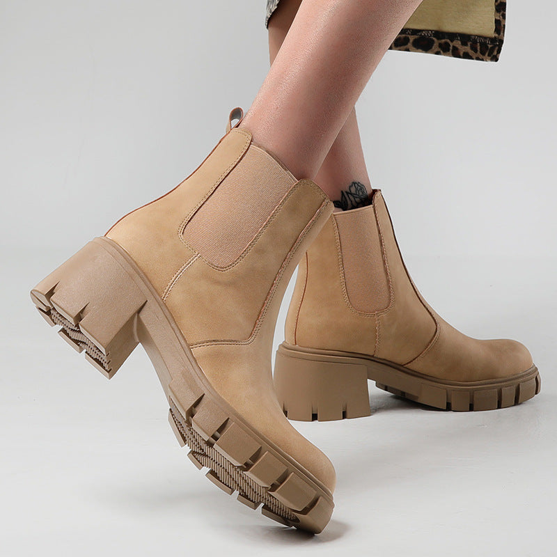 Women's Chunky Lug Sole Chelsea Boots - Black & Brown Platform - Image 7
