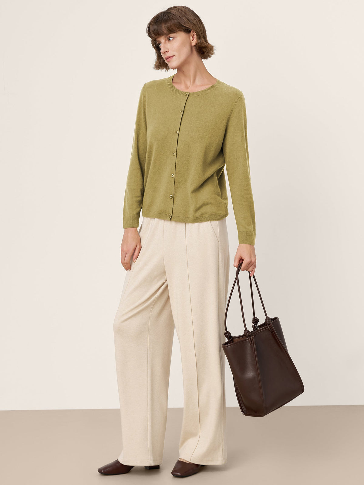 100% Extra-Fine Merino Wool Buttoned Knit Cardigan CAYLA