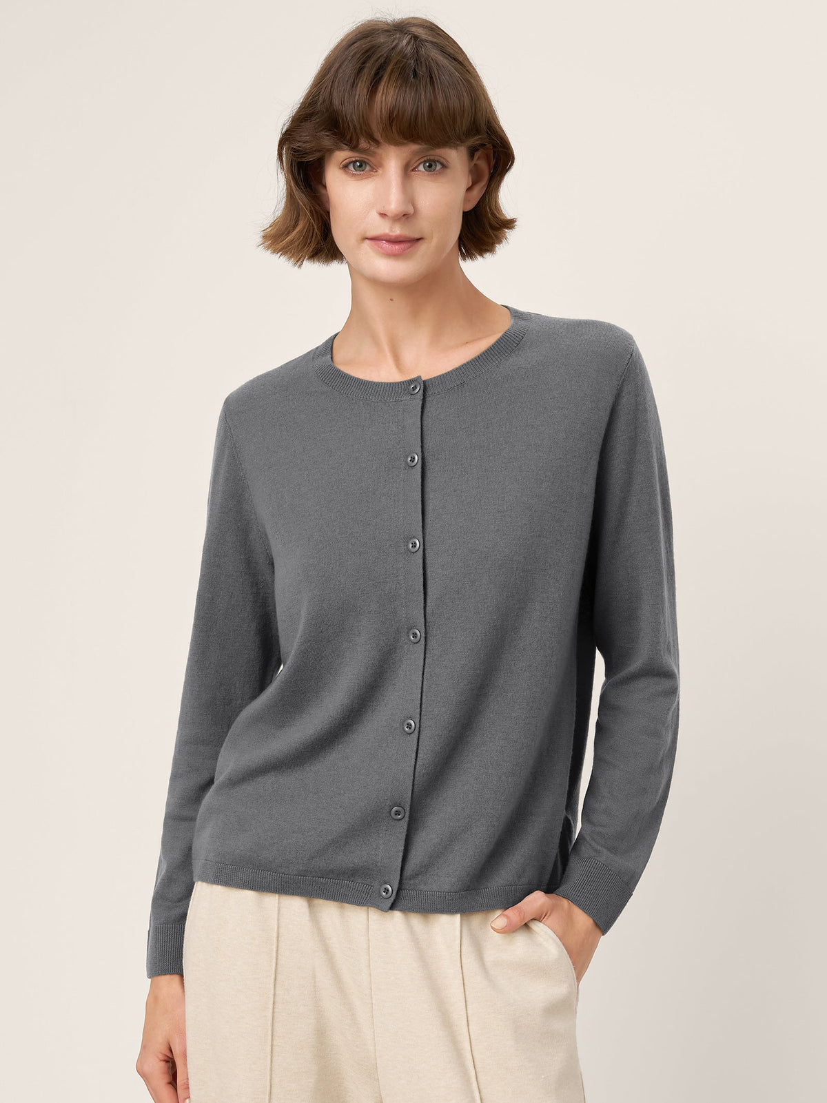 100% Extra-Fine Merino Wool Buttoned Knit Cardigan CAYLA
