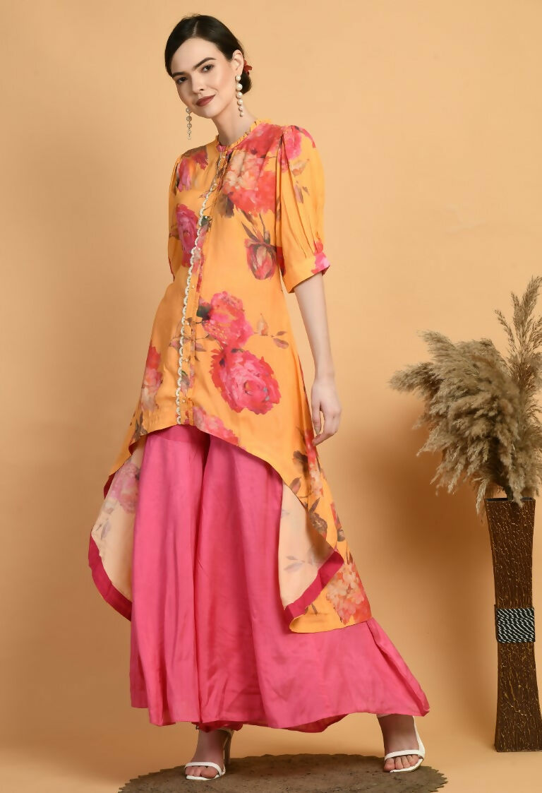 Mustard maslin kurta with shantoon pants