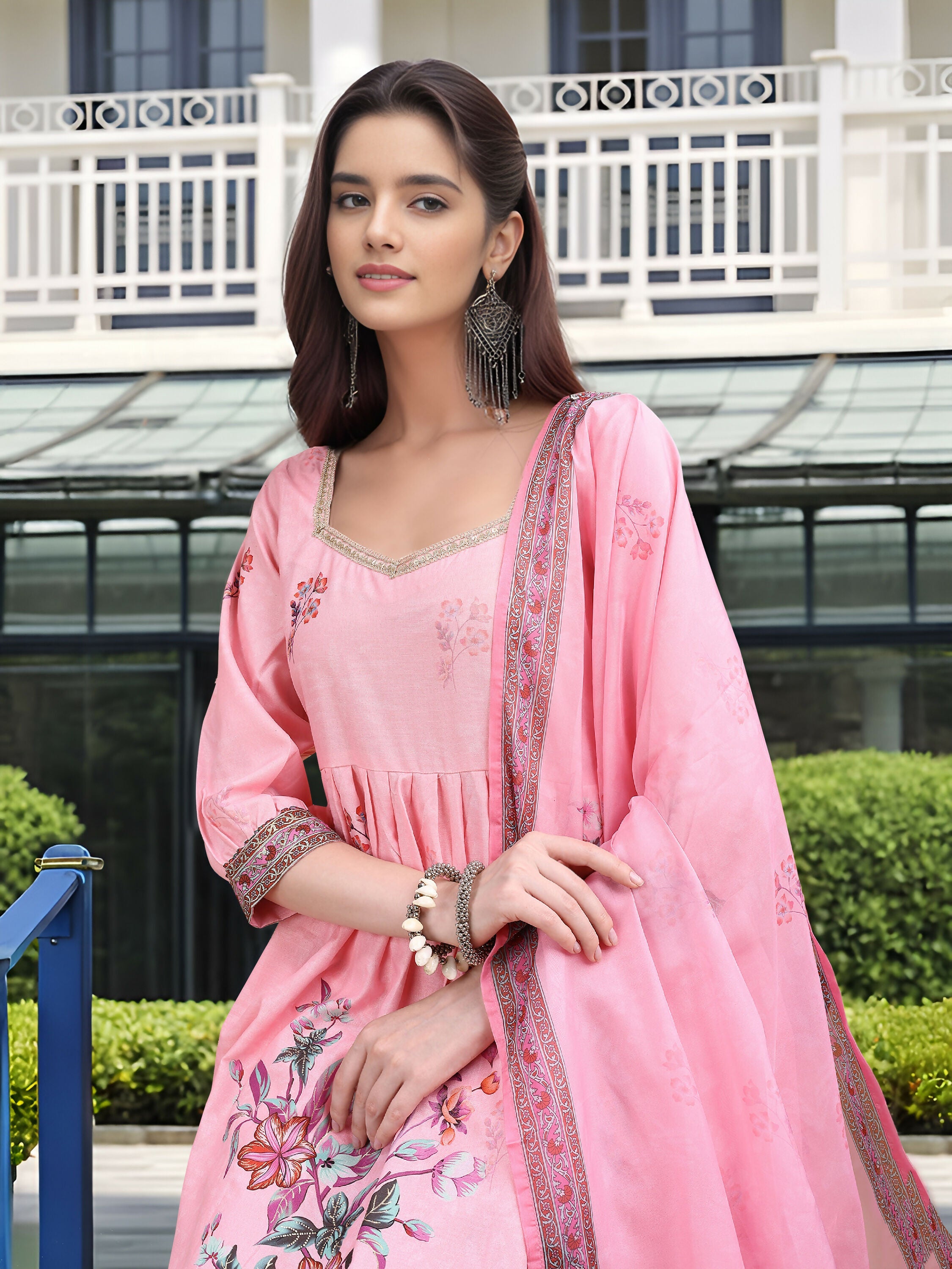 Joban Fashion Pink Position Digital Print With Position Foil Kurta Set