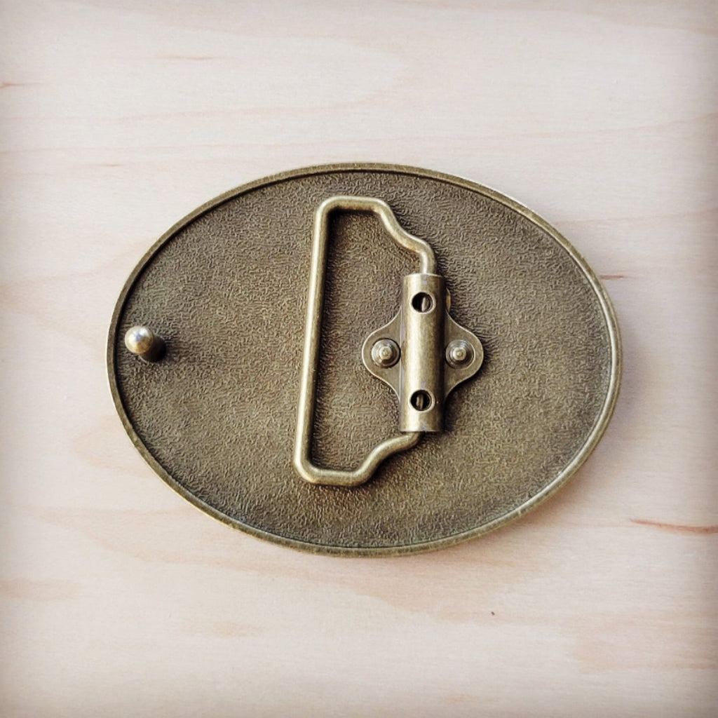 Antique Gold Tone Pearl Rope Edge Oval Belt Buckle - Image 3