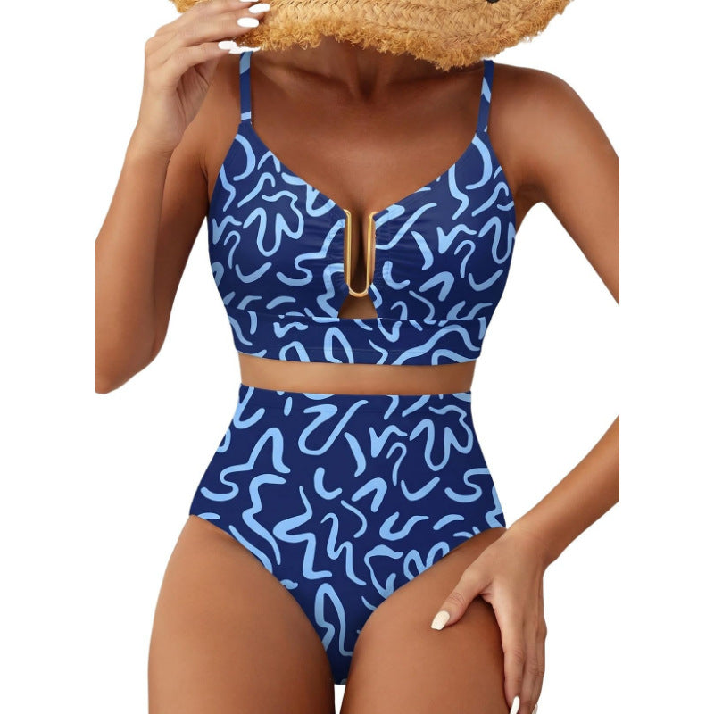 Women's Floral Print High-Waist U-Wire Bikini Set Beachwear