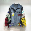 Women's Playful Multicolor Fringed Embroidered Denim Jacket