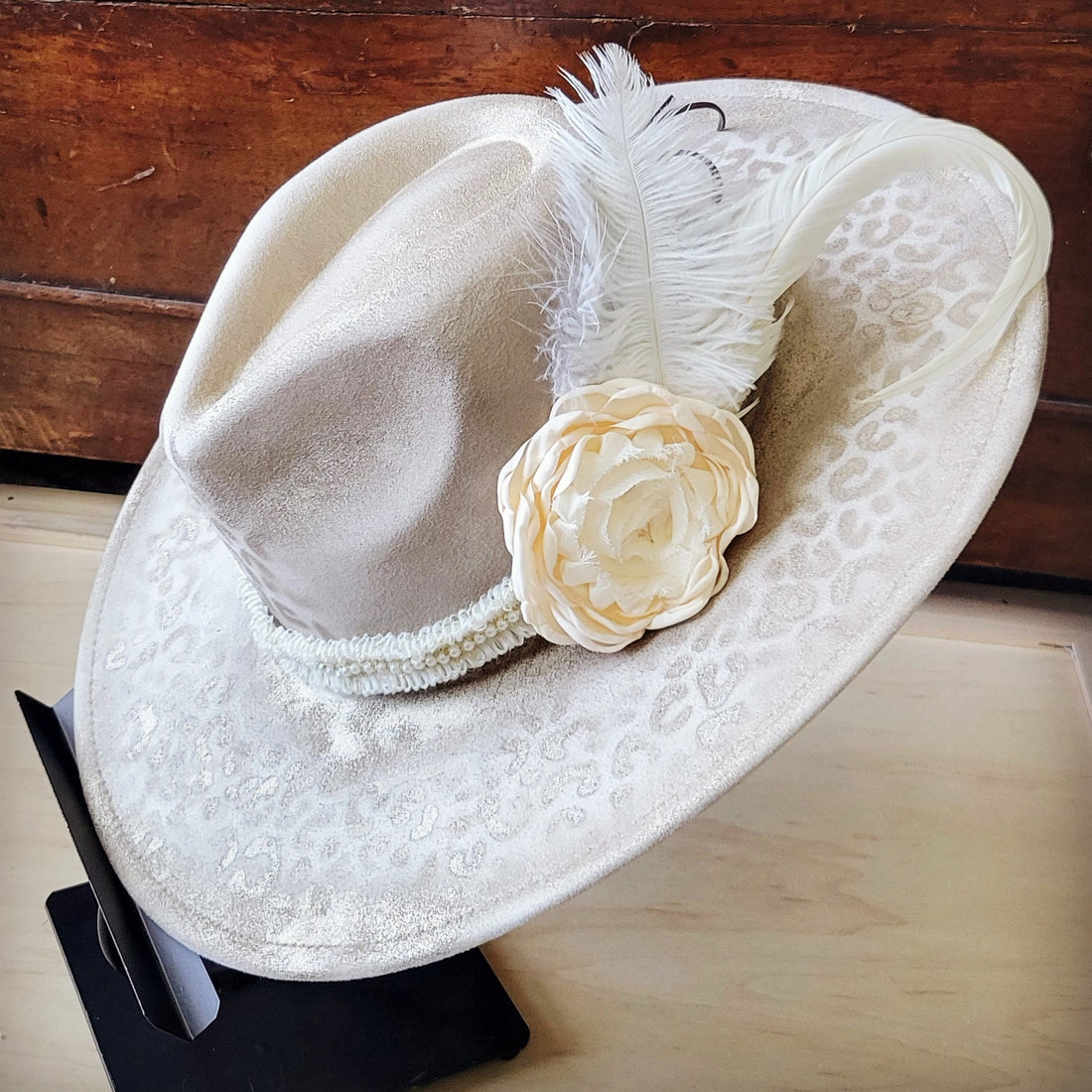 Hand-Painted Leopard Print Boho Western Cowgirl Hat - Image 3