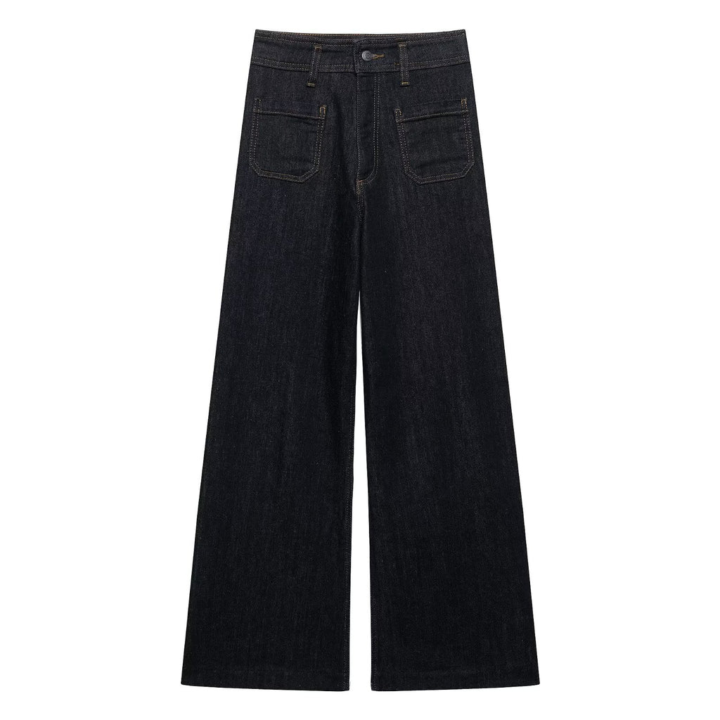 Women's High Waist Wide Leg Jeans - Black, Deep Blue, Grey Black - Image 2