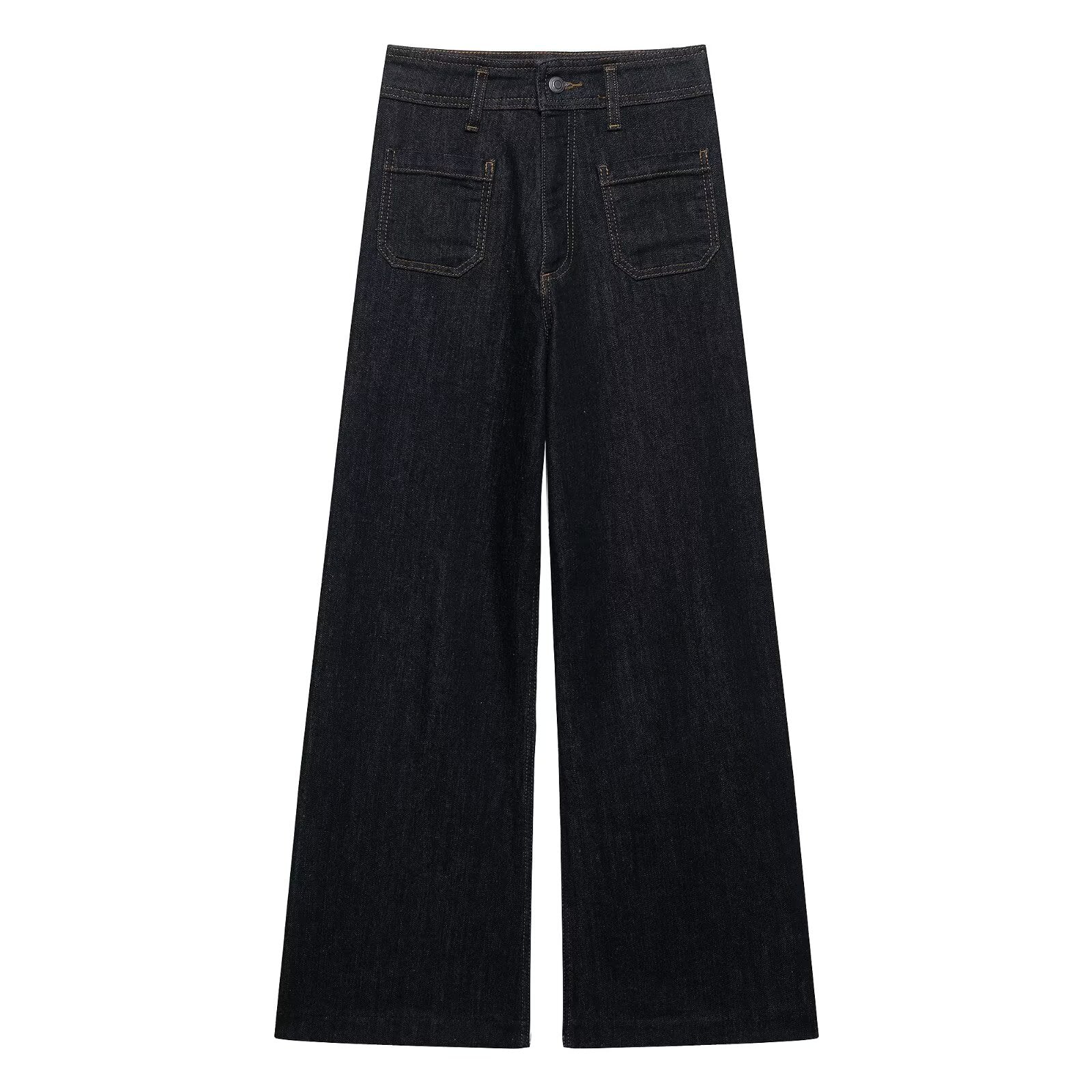 Women's High Waist Wide Leg Jeans - Black, Deep Blue, Grey Black - Image 2