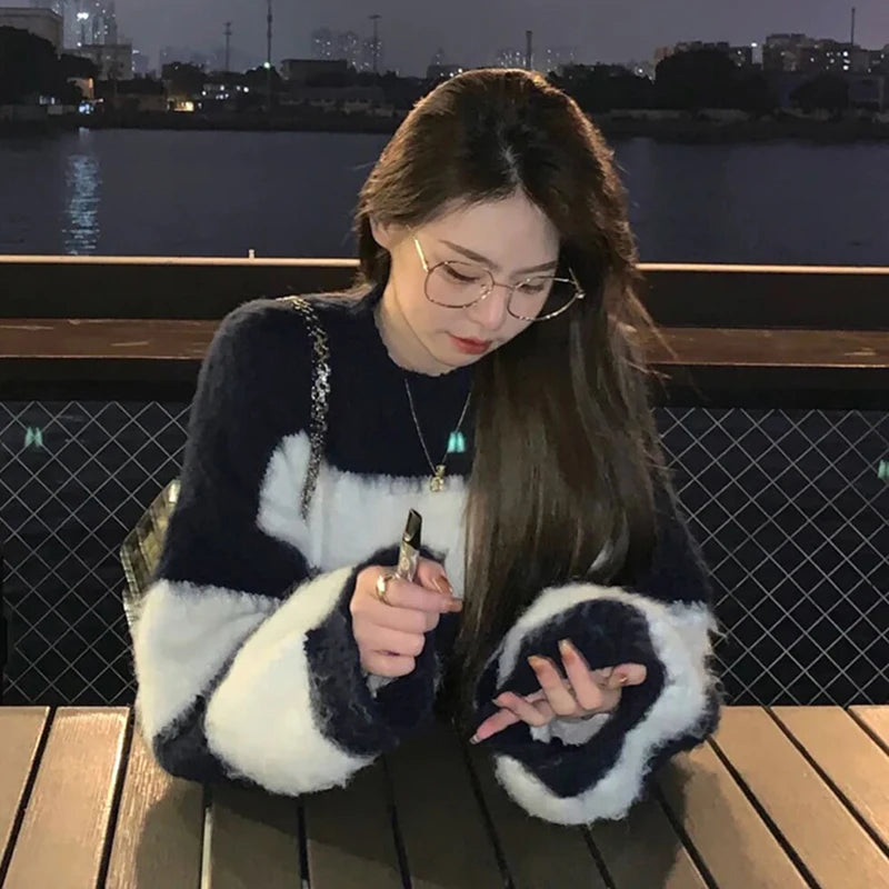 Women's Black & White Striped Mohair Oversized Pullover - Image 5