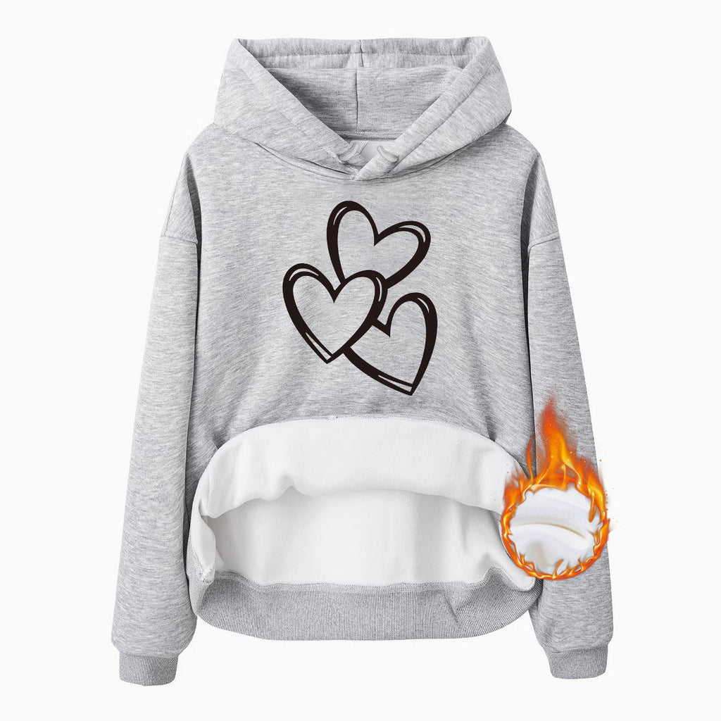 Women's Heart Graphic Fleece Hoodie Casual Street Style Pullover