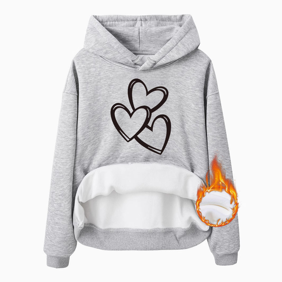 Women's Heart Graphic Fleece Hoodie Casual Street Style Pullover
