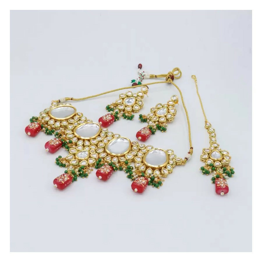 Multicolor Kundan stone necklace set with adjustable cord