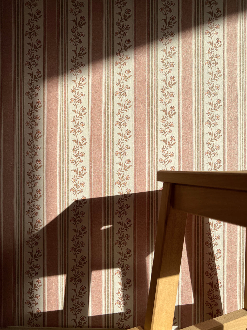 Auggie Striped Wallpaper in Pink, Cream, and Sage-Green