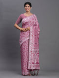 A beautiful purple linen cotton saree with a matching blouse piece