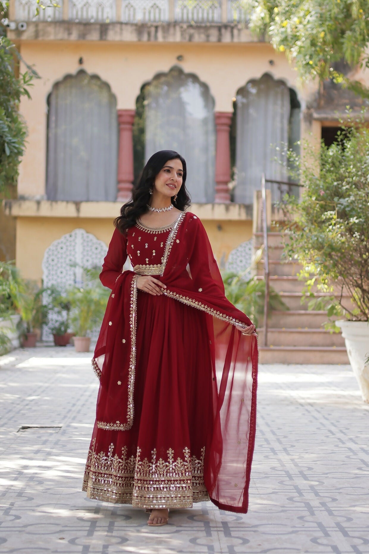 Maroon Georgette Kurta Set with Stunning Sequence Embroidery