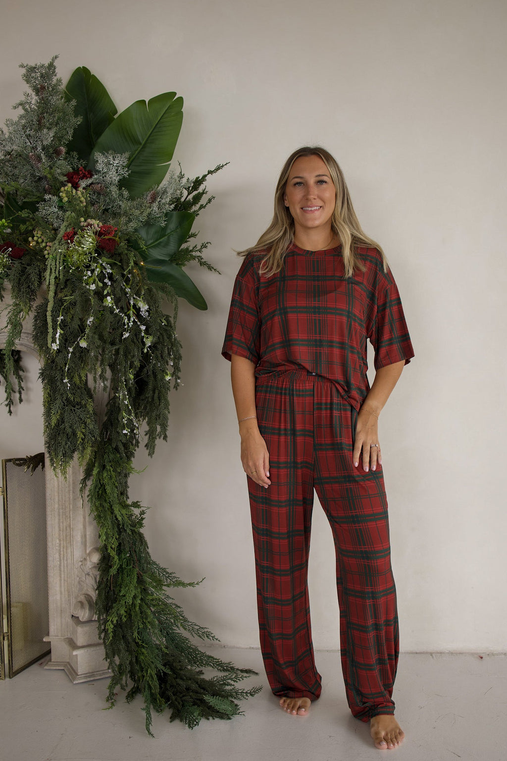 Women's Boxy Tee Lounge Set | Christmas Plaid