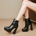Women's Teal Patent Croc Platform High Heel Ankle Boots - Image 5