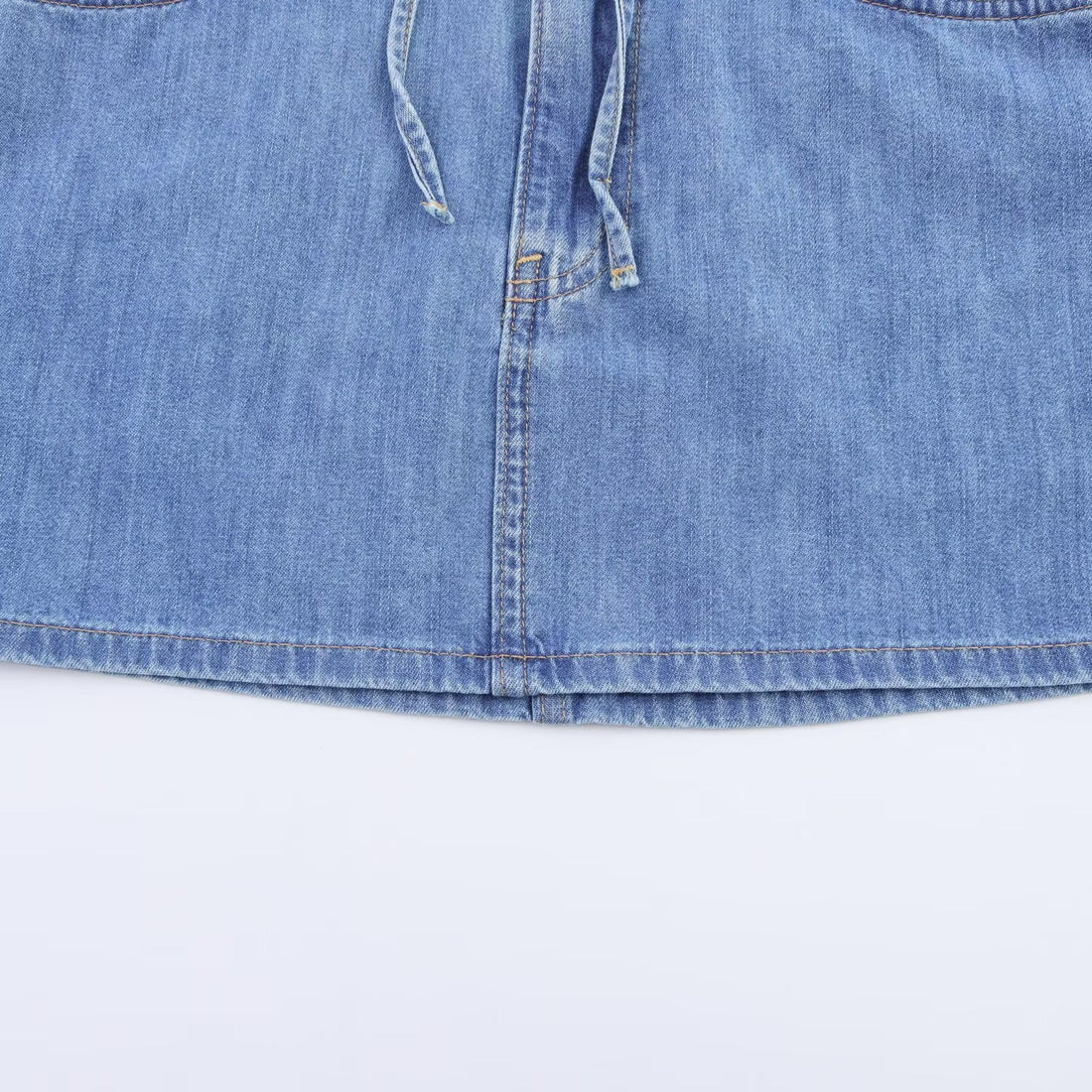Women's Casual Blue Denim A-Line Mini Skirt with Drawstring - Image 4