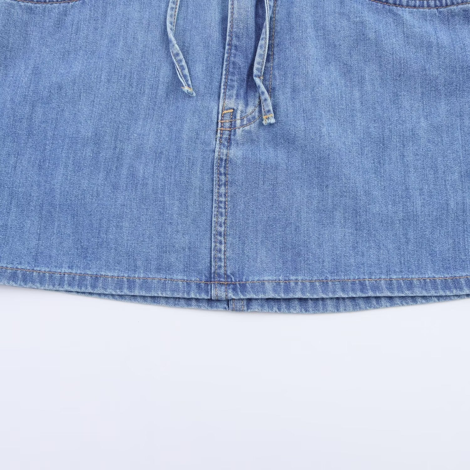 Women's Casual Blue Denim A-Line Mini Skirt with Drawstring - Image 4