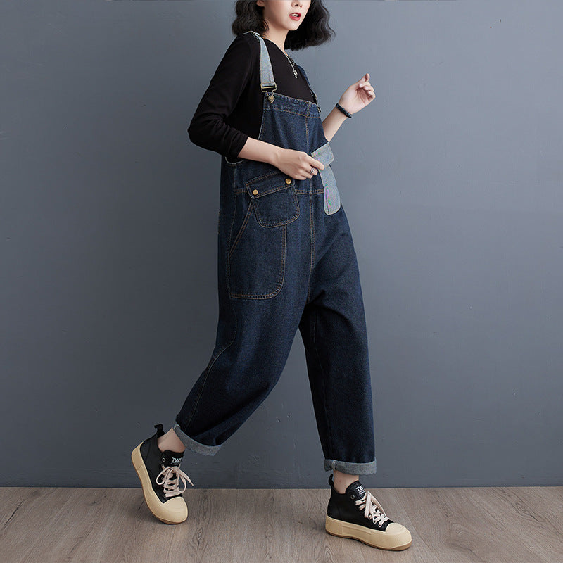 Women's Denim Cowboy Cropped Overalls - Relaxed Harajuku Style - Image 4