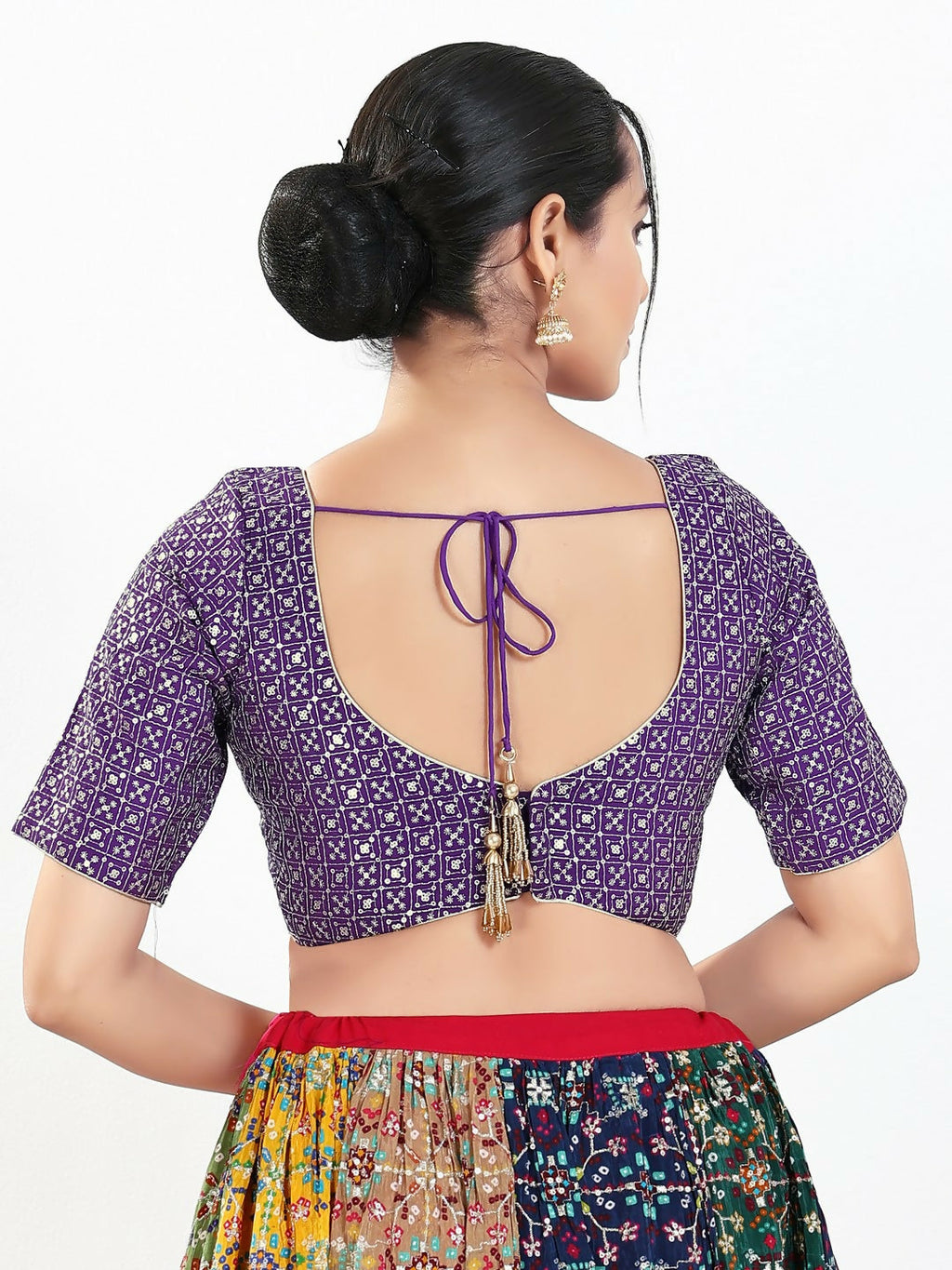 Joban Fashion Brinjal Silk Padded Blouse With Sweetheart Neck Elbow Sleeves
