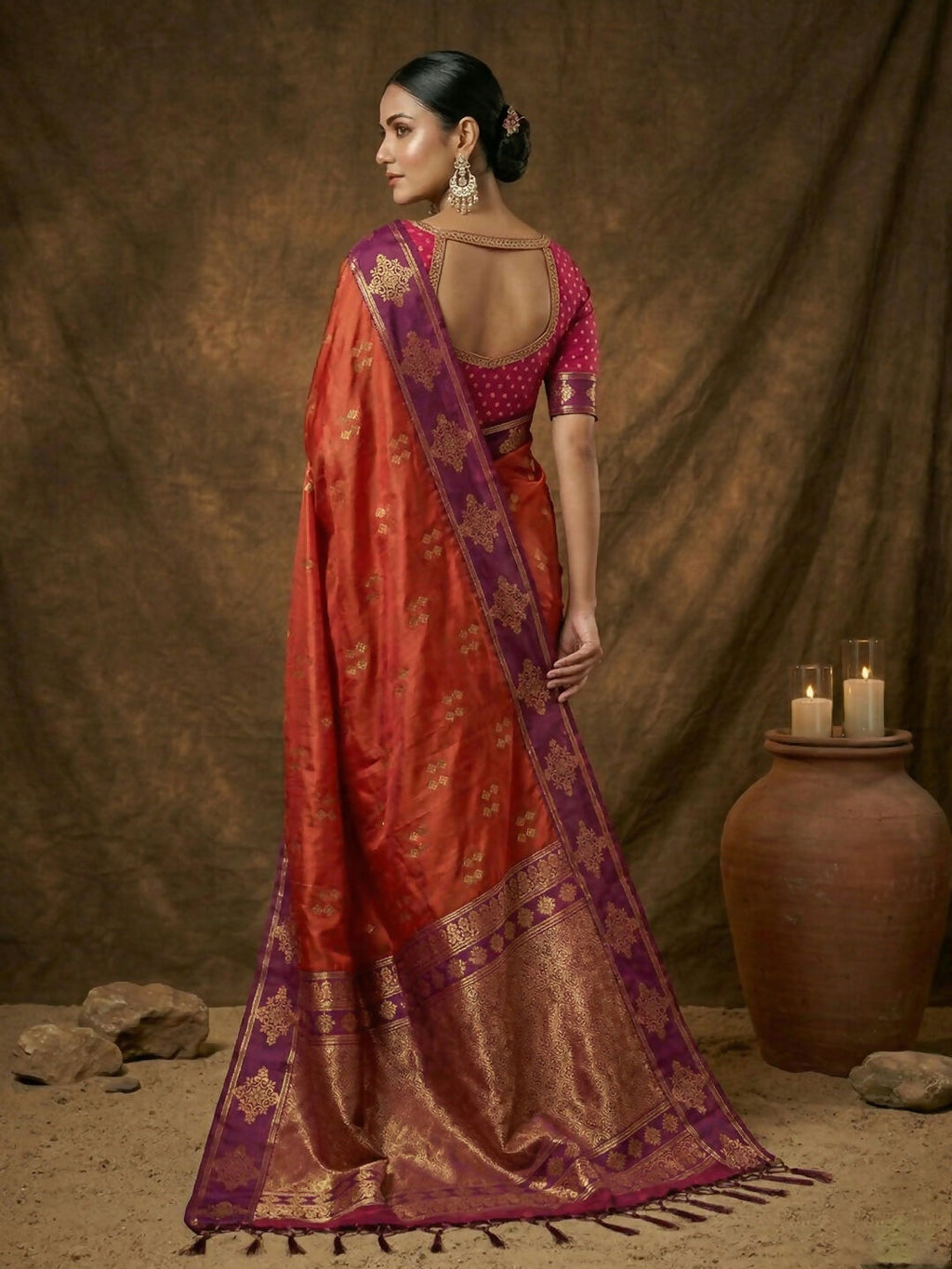 Orange Soft Silk Saree with Matching Blouse Piece