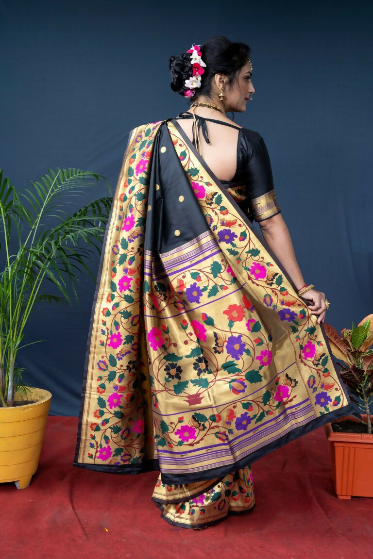 Black Paithani Silk Zari Woven Saree with Matching Blouse