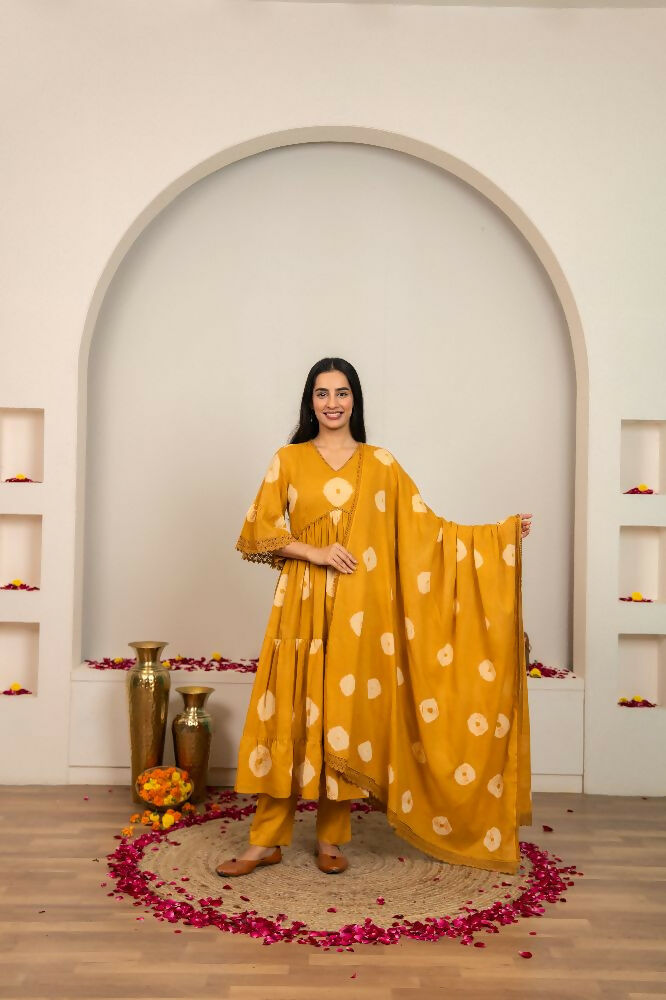 Musard Yellow Tie & Dye Cotton Suit Set for Women