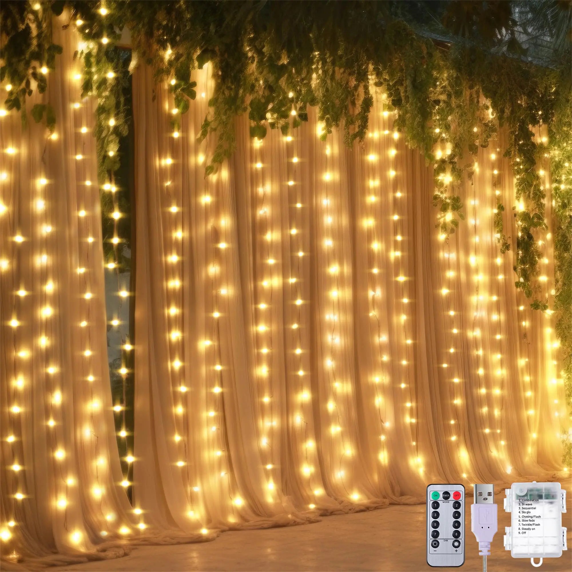 Meonum Curtain Tapestry Backdrop String Lights Each 13 Strings 6.6 x 5 ft Tapestry Fairy String Light 8 Modes Window Wall Hanging Light Strings for Bedroom Christmas Curtain Decor(3 Pack)