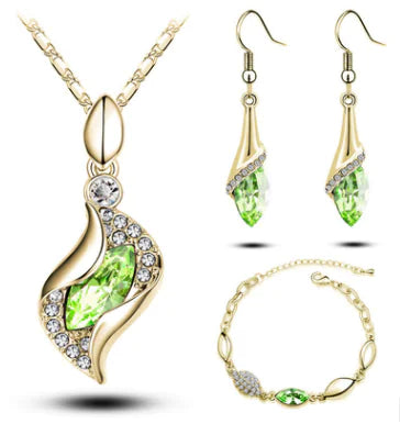 Crystal Earrings, Necklace, and Bracelet Three-Piece Set