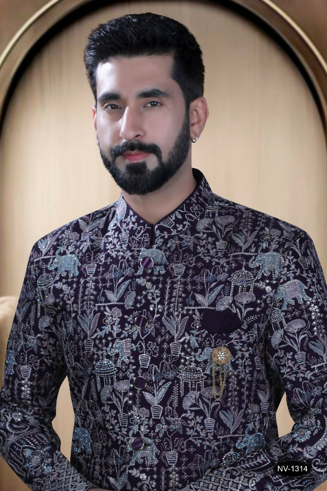 Boys Traditional Wine Base Kurta with White Pyjama Set
