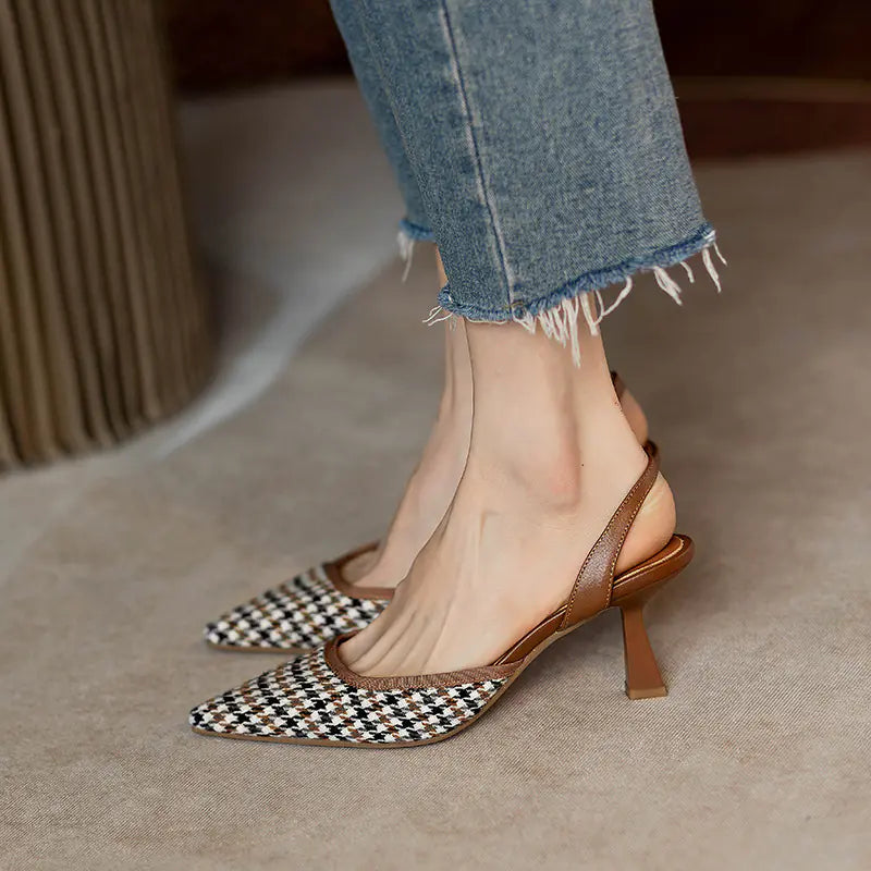 Women's Pointed Toe Slingback Heels with Retro Flair - Image 17