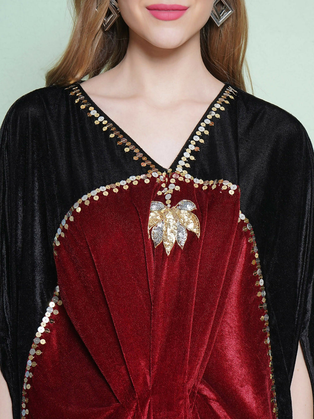 Black and Maroon Hand Embellished Velvet Gown for Women