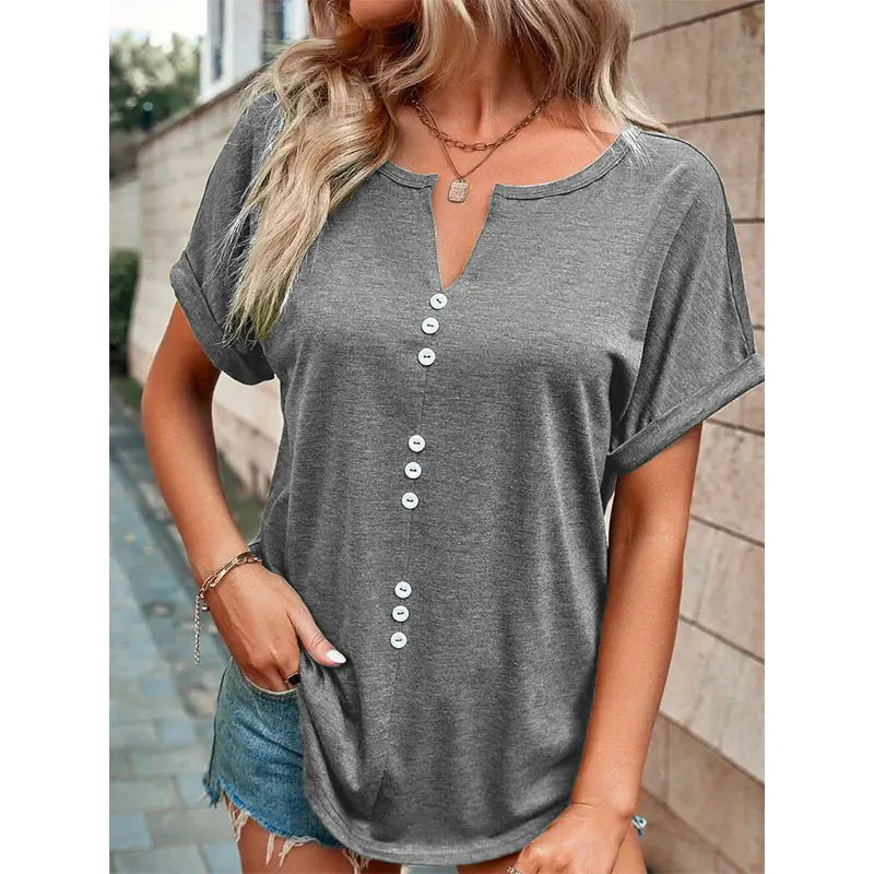Women's V-Neck Short Sleeve Button-Down Casual Summer Blouse