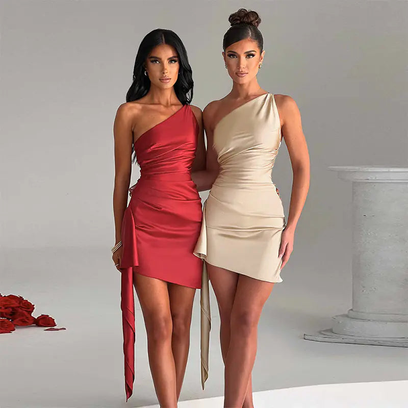 One-Shoulder Sleeveless Mini Dress for Parties & Weddings