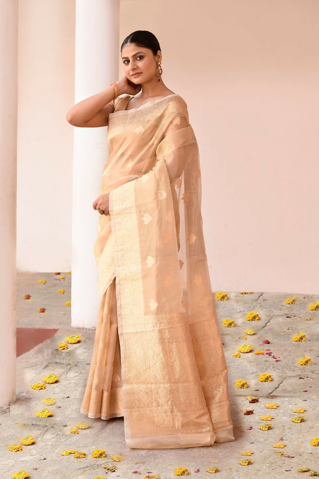 Gold Banarasi Kora Tissue Pure Handloom Silk Saree
