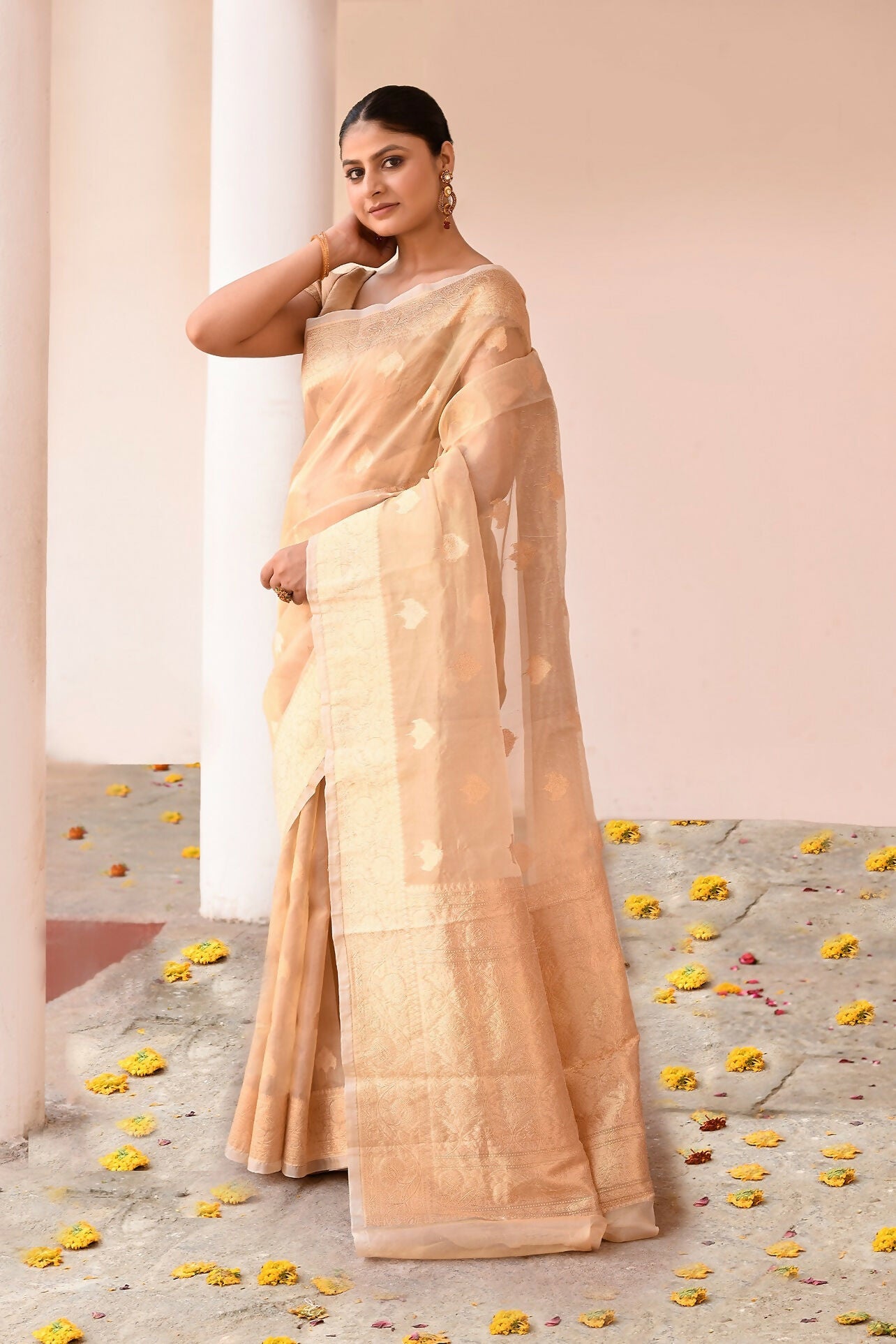 Gold Banarasi Kora Tissue Pure Handloom Silk Saree