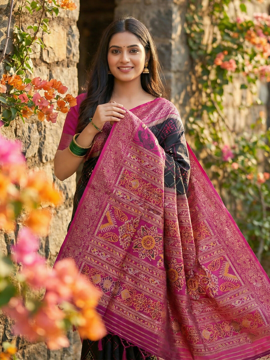 Black Pochampally Silk Saree - Elegant Traditional Weave