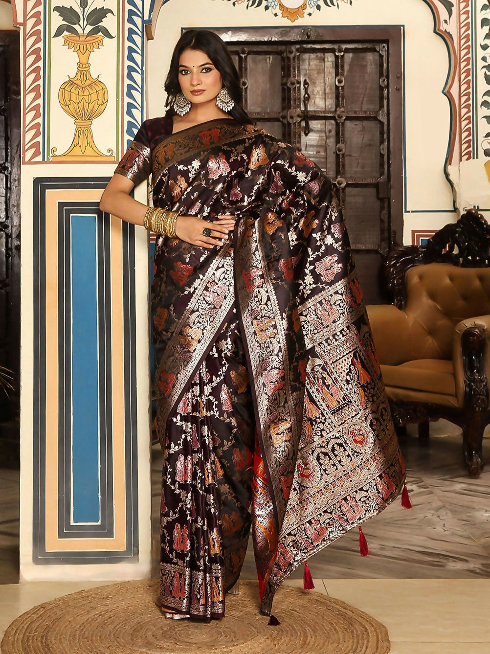 Shree Shyam Fashion Wine Silk Saree
