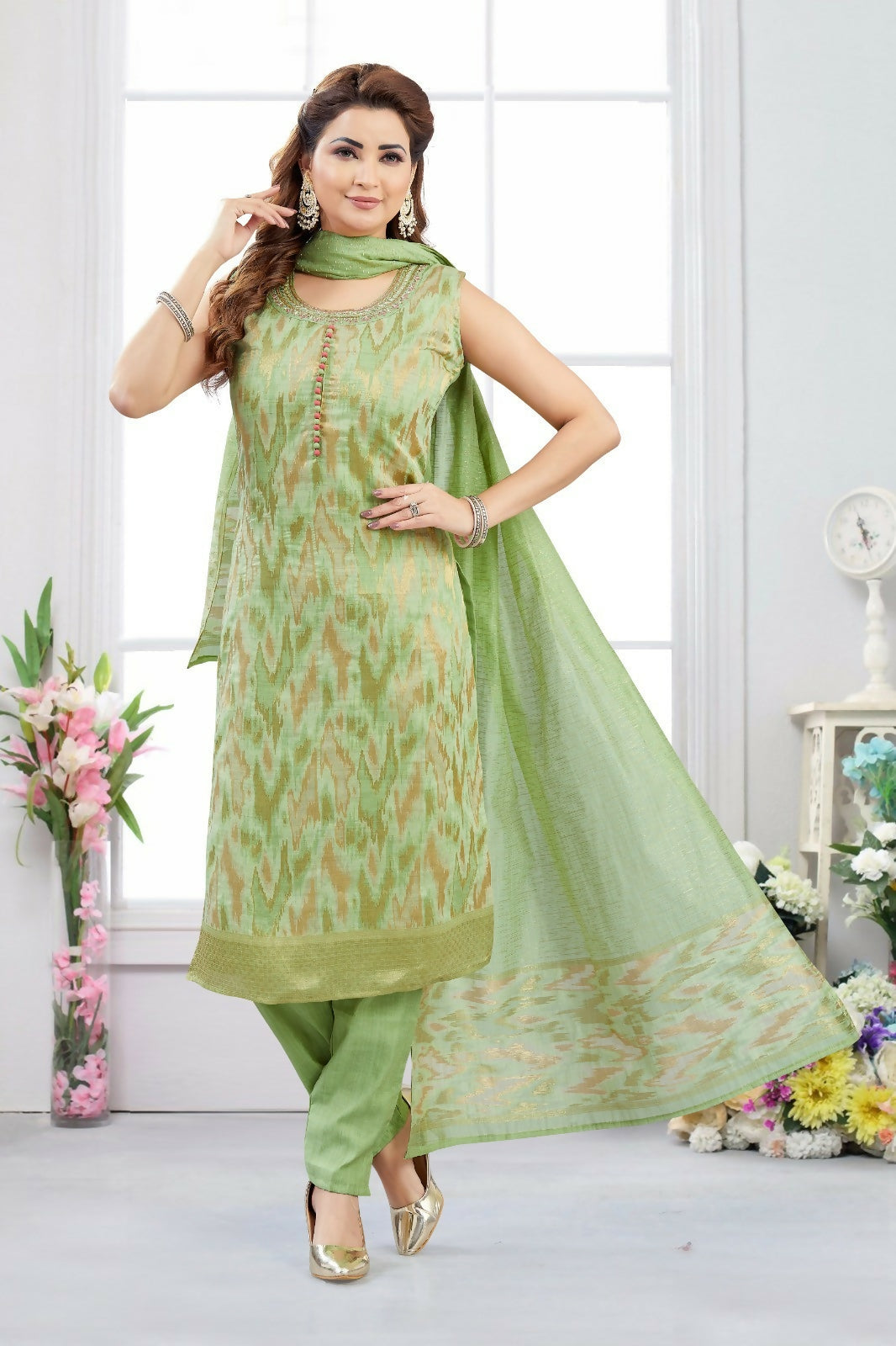 Joban Fashion Jacquard Green Color Kurta Set
