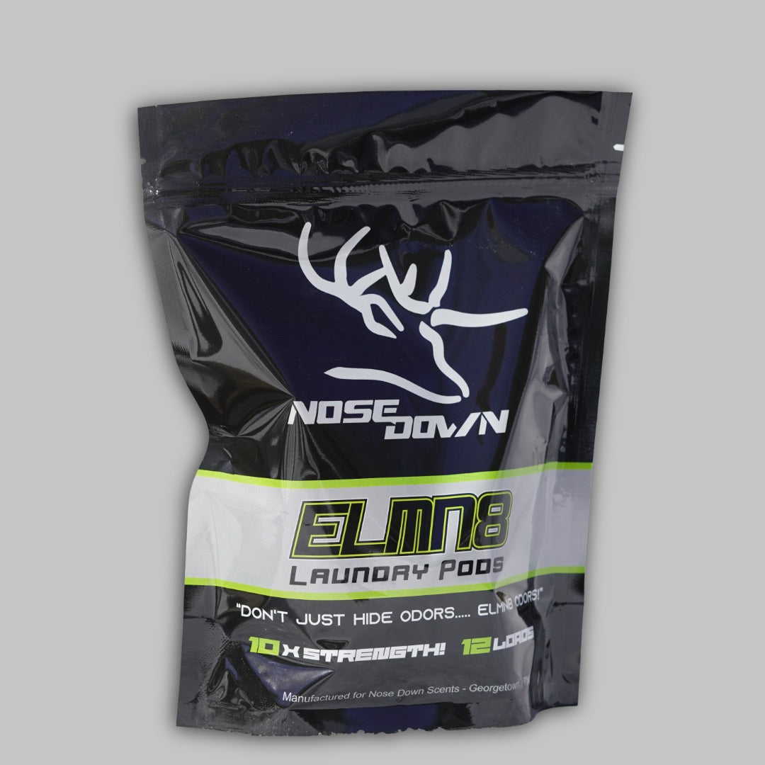 ELMN8 laundry pods in a modern black pouch with neon green and white accents