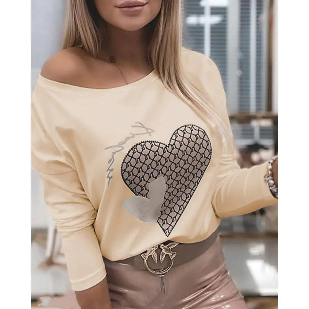 Women's Off-the-Shoulder Long Sleeve Heart Graphic Blouse - Image 8