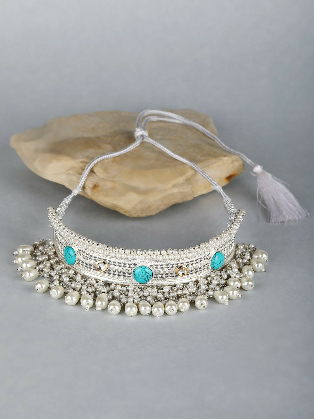 White Bead Silver Tone Statement Necklace for Elegant Occasions