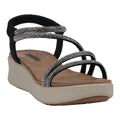 Women's black embellished wedge sandals with a stylish heel
