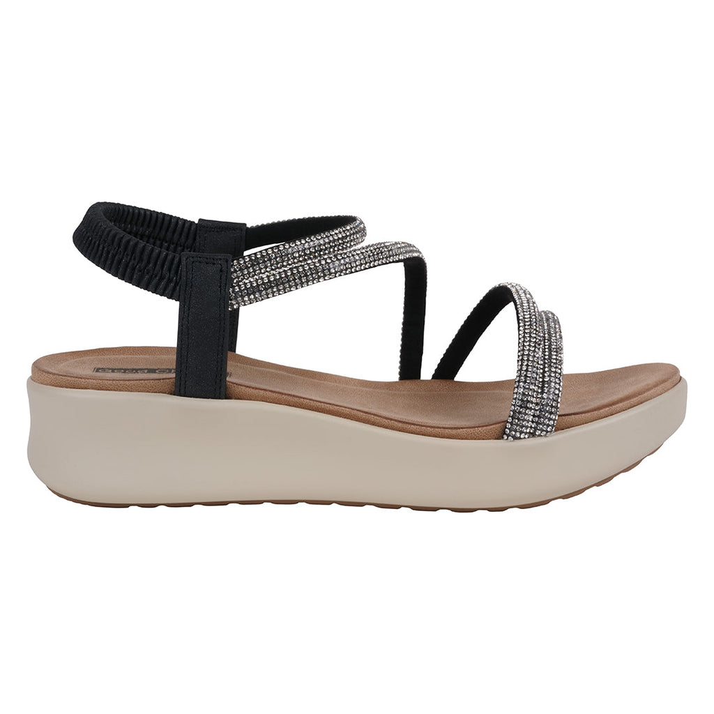 Women's Black Embellished Wedge Sandals with Comfortable Heel