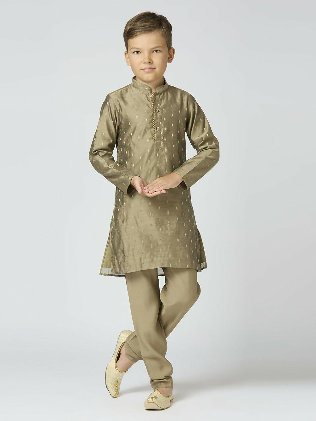 Boys Traditional Grey Chanderi Kurta and Pyjama Set for Kids