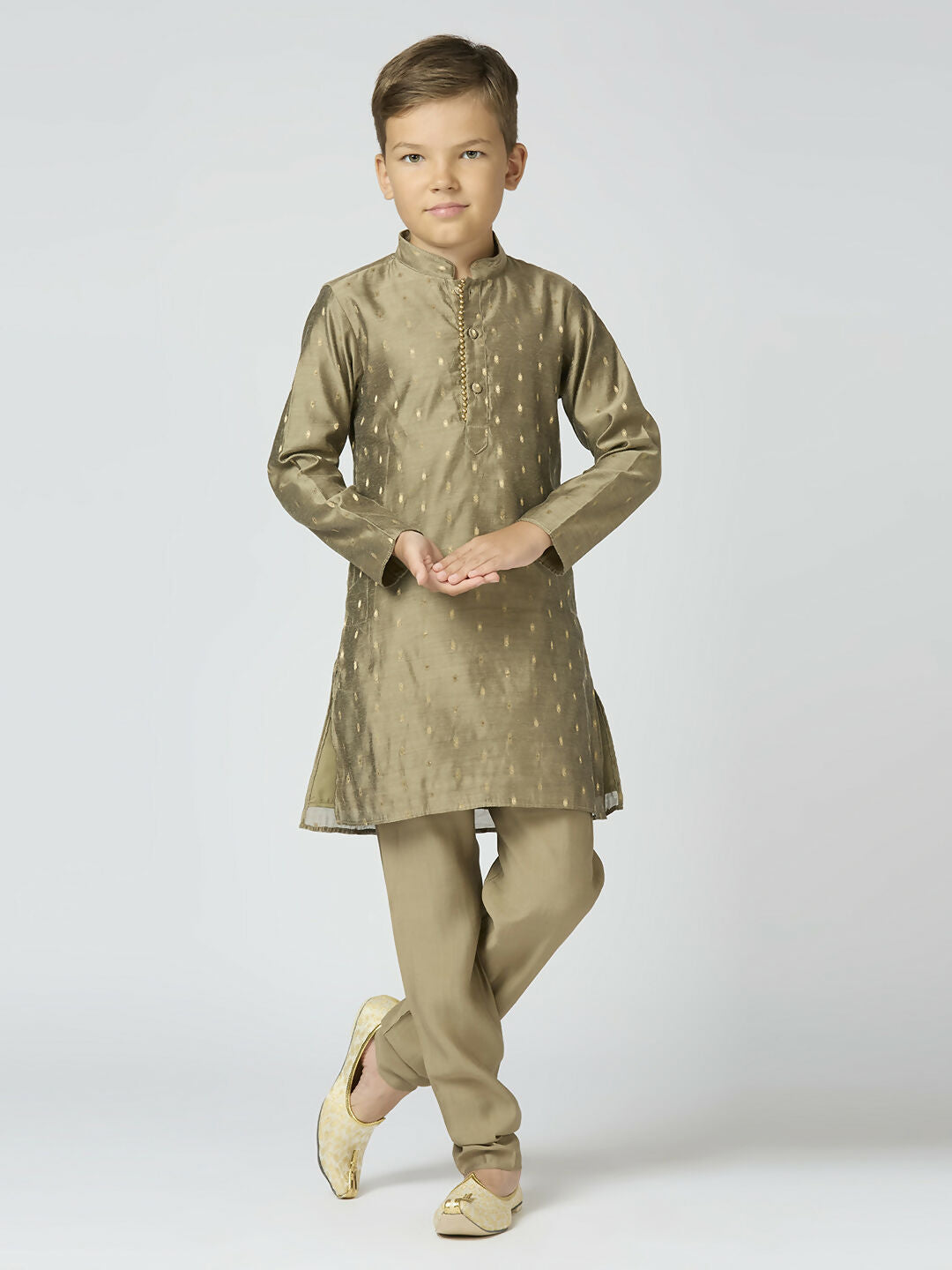 Boys Traditional Grey Chanderi Kurta and Pyjama Set for Kids