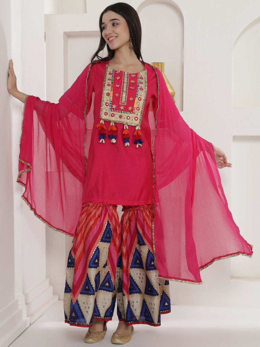 Pink Muslin Sharara Suit Set for Traditional Festive Wear