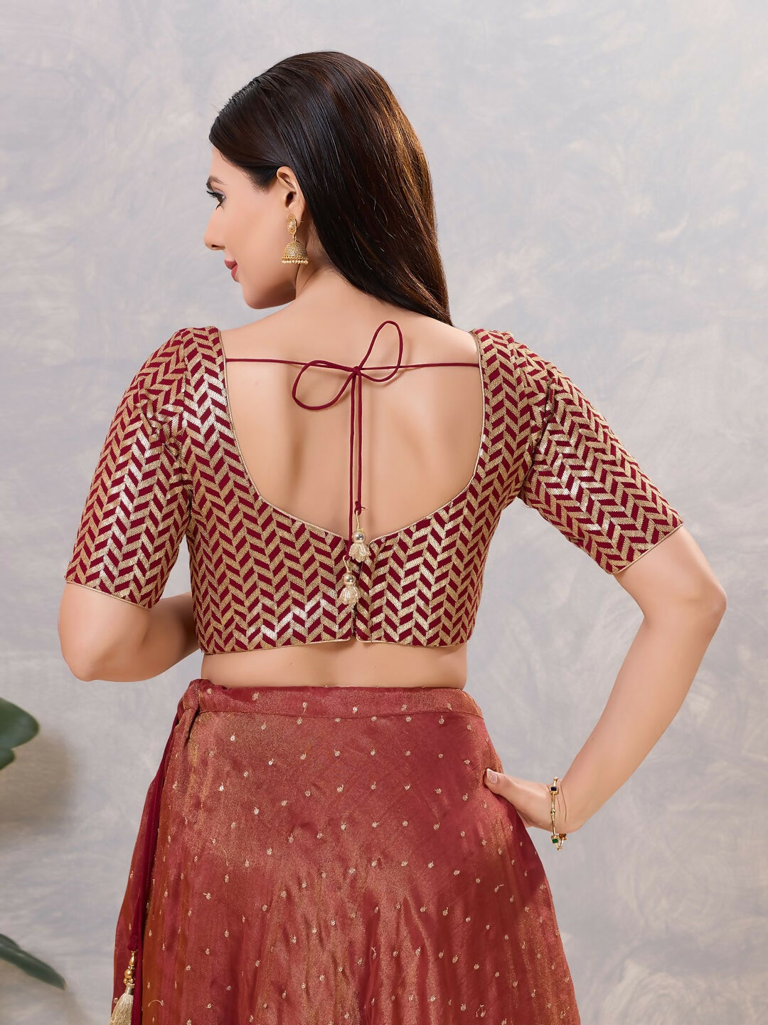 Maroon Silk V-Neck Stitched Blouse for Festive Outfits