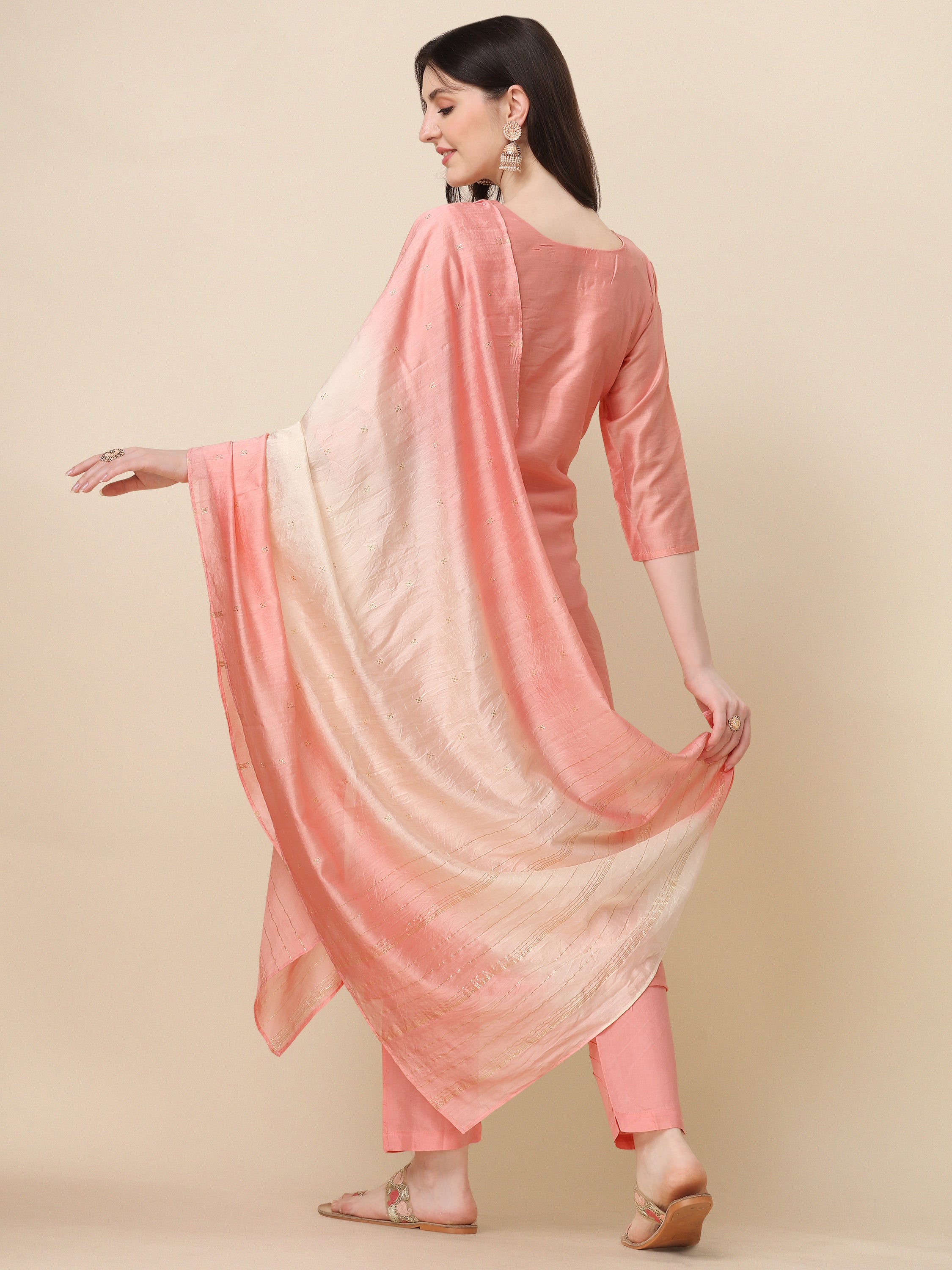 Multicolor Embroidered Rayon Kurta with Pant and Dupatta Set