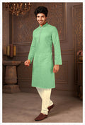 Baby boy wearing a C.Green cotton kurta with off-white art silk pyjama pants